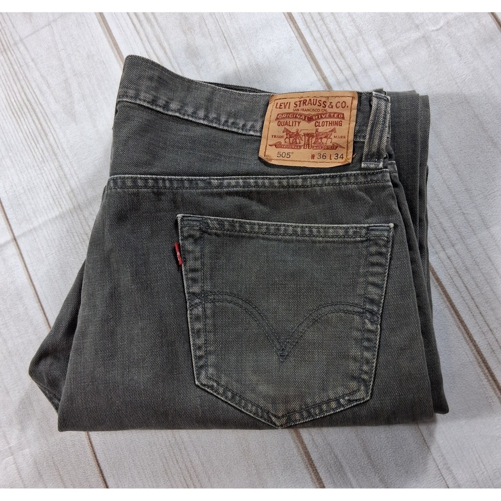 Levi's 505 Regular Fit Jeans Mens Size W36 L34 Charcoal Gray Straight Leg Denim